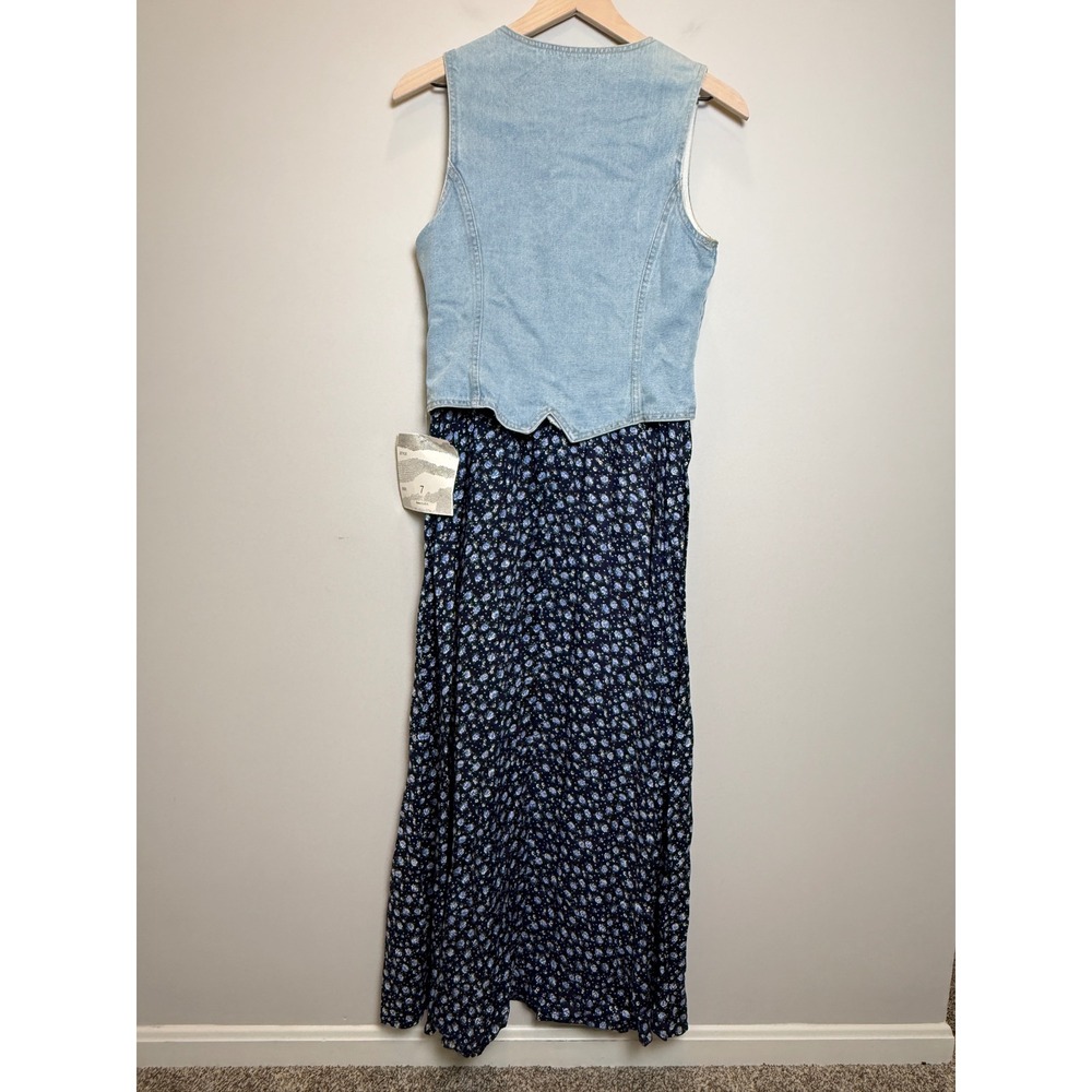 NWT Vintage Paris Blues S | M Denim Vest Blue Floral Maxi Dress Set 1990's USA - Picture 2 of 16